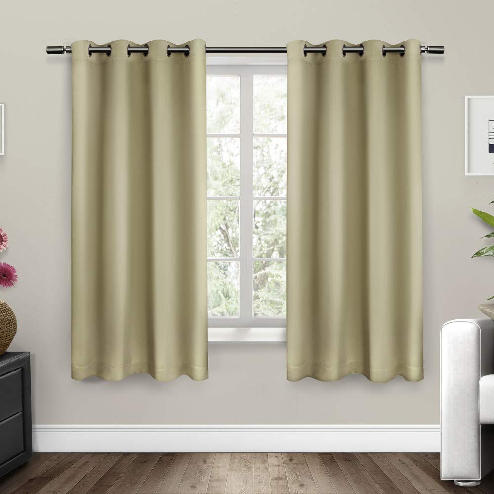 Exclusive Home Curtains Sateen Woven Blackout Grommet Top Panel Pair, Linen, 52x63, 2 Piece, W 52" x L 63" (2 Panels)