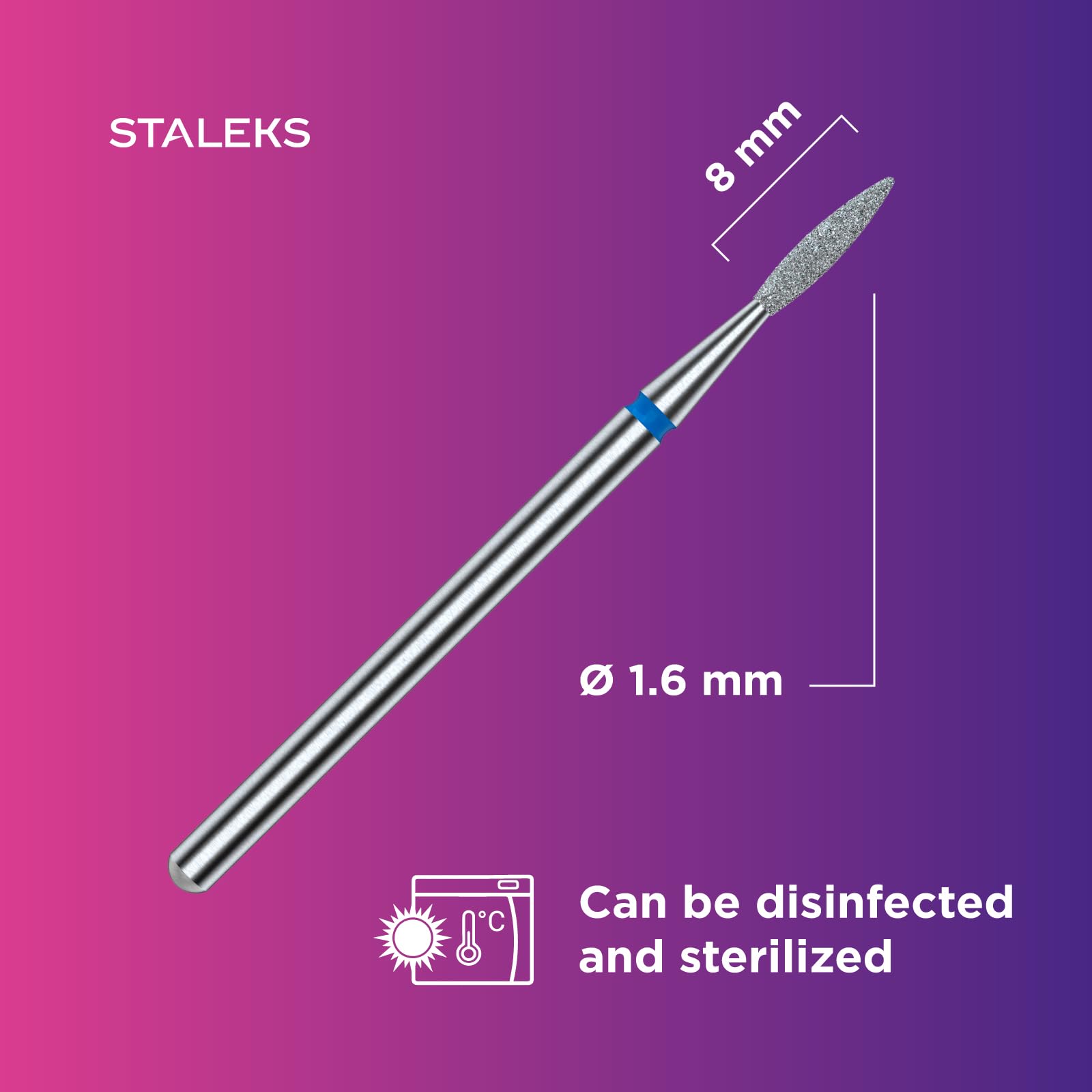 STALEKS PRO - Punta diamantata – Fiamma affilata (anello blu) I kit di scarico per unghie I kit di levigatura per levigatrici elettriche I NAIL DRILL BIT per manicure e pedicure (FA11B016/8)