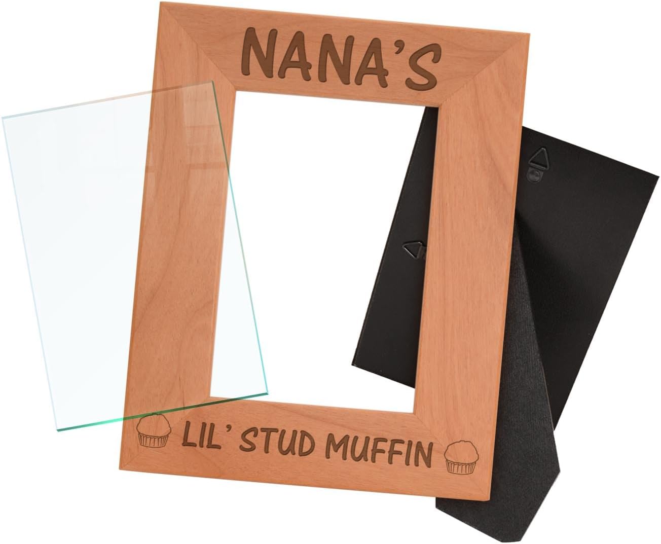 Personalized Gifts Nana's Lil Stud Muffin Baby Grandson Gift Natural Wood Engraved 4x6 Portrait Picture Frame Wood