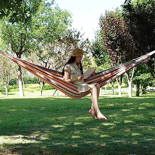 Image of INNO STAGE Brazilian Hammock with Tree Straps - Cotton Hammocks Portable Hammock with Carry Bag for Backyard, Porch, Outdoor and Indoor Use Mixcolor