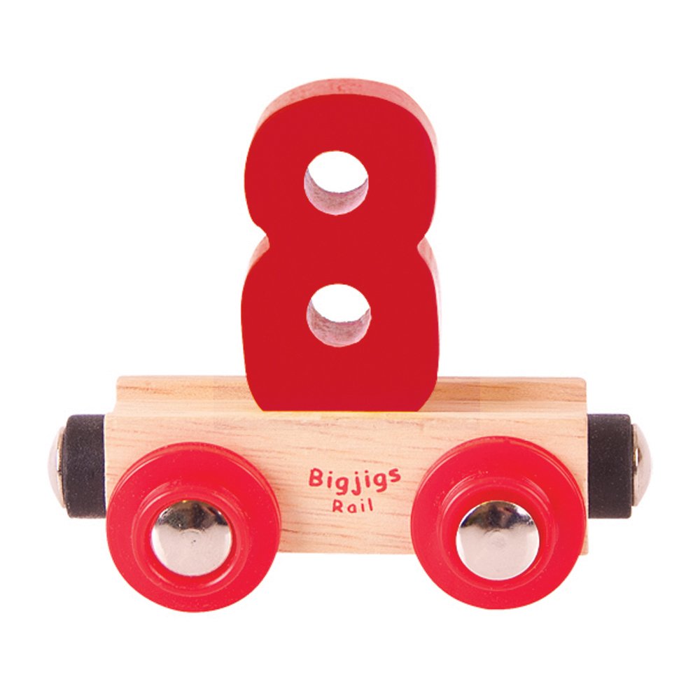 Bigjigs Rail Wooden Rail Name Number 8 (Dark Red) Personalised Wood Railway Carriage — image 1