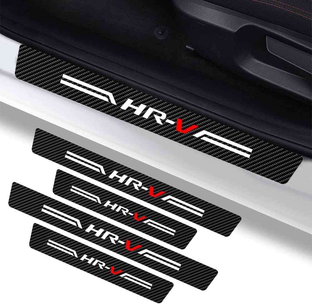 Carbon Fiber Leather Door Sill Sticker Protectors 4Pcs for Honda HRV 2014-2022 HR-V, Scuff Plate, Entry Guard Threshold Scratch Protection Sticker Accessories