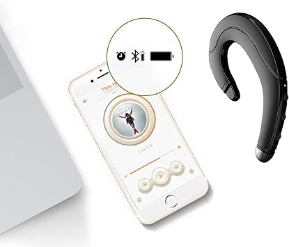 Ear Hook Bluetooth Headphone V5.0 with Mic, Painless Single Ear Wireless Headset 5 Hrs Playtime for Android Phones/iPhone X/8/7/6, Lightweight Non Bone Conduction Headphone with Ear Plug - Black
