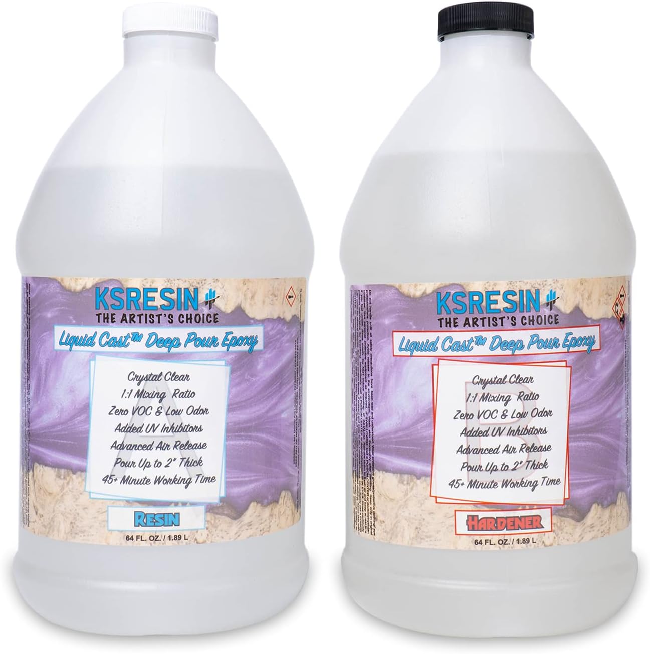 KSRESIN Liquid Cast Deep Pour Epoxy Resin 1 Gallon Kit | 0.5 in - 2 in Per Layer | Made in US | River Tables, Flower Preservation, Casting Resin Clear