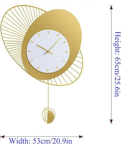 Miniatura 4 de Reloj de pared artístico de lujo del norte de Europa, 20.9 pulgadas, grande, silencioso, decorativo, funciona con pilas, con péndulo para
