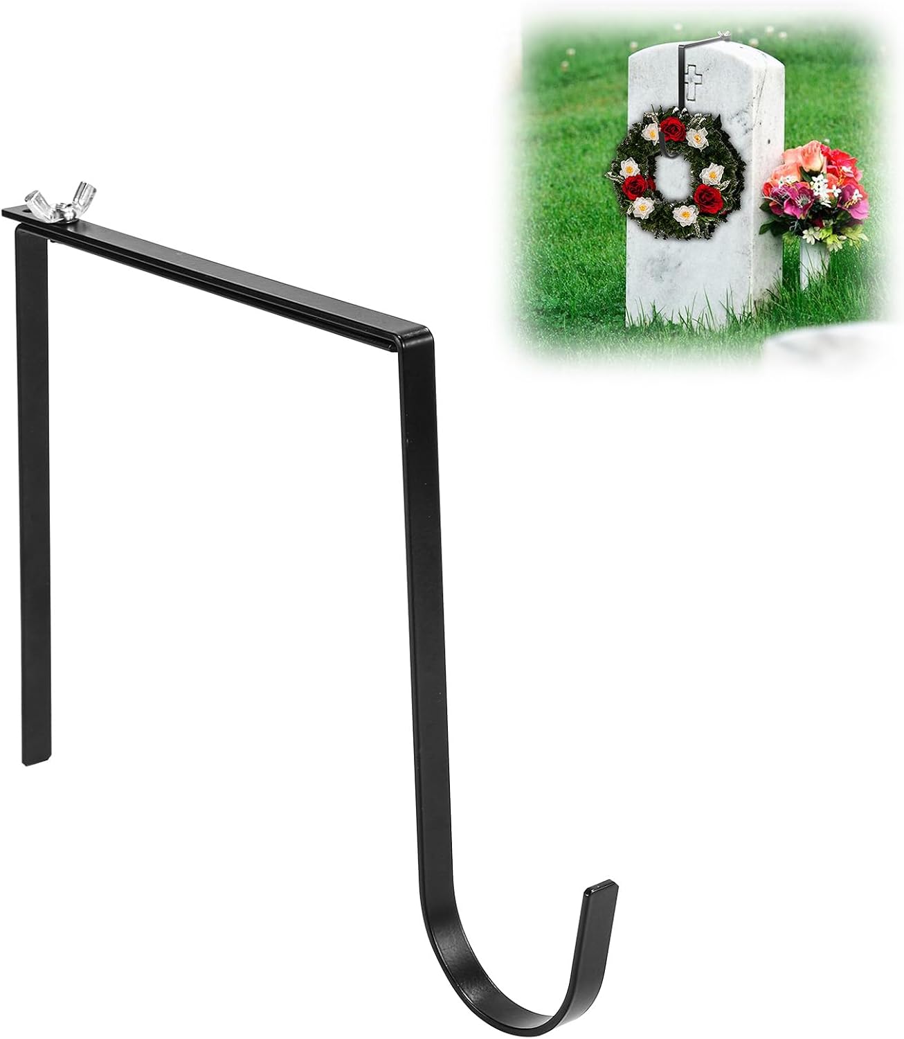 PEUTIER Headstone Wreath Hanger, Adjustable Gravestone Flower Holder Fit for 6-11 Inch Tombstones Stable Stainless Steel Cemetery Wreath Stand for Christmas Memorial Day Easter