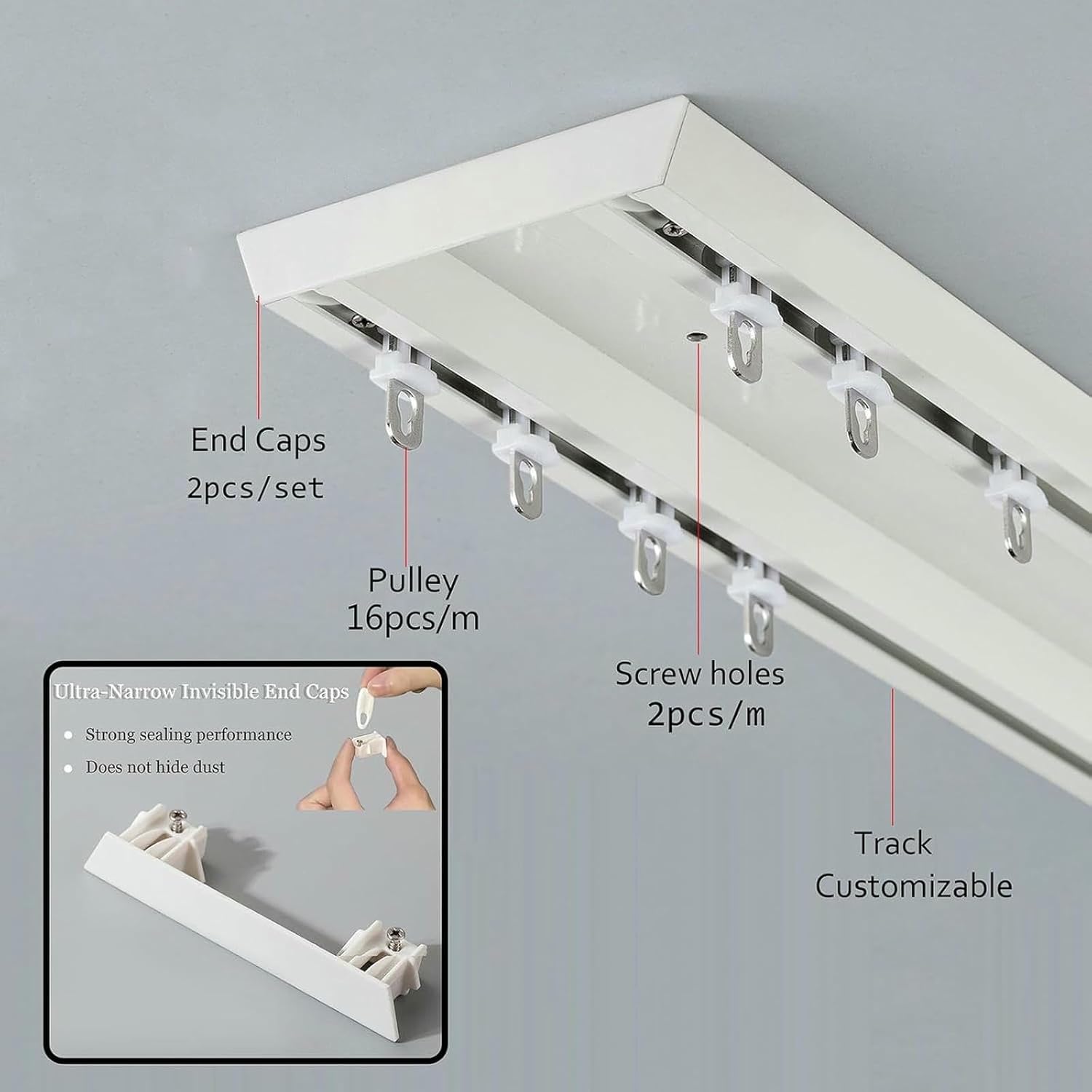 Double Curtain Track Ceiling Mount, Heavy Duty Aluminium Curtain Rod, Sliding Rails for Curtains, Room Divider for Bedroom Living Room