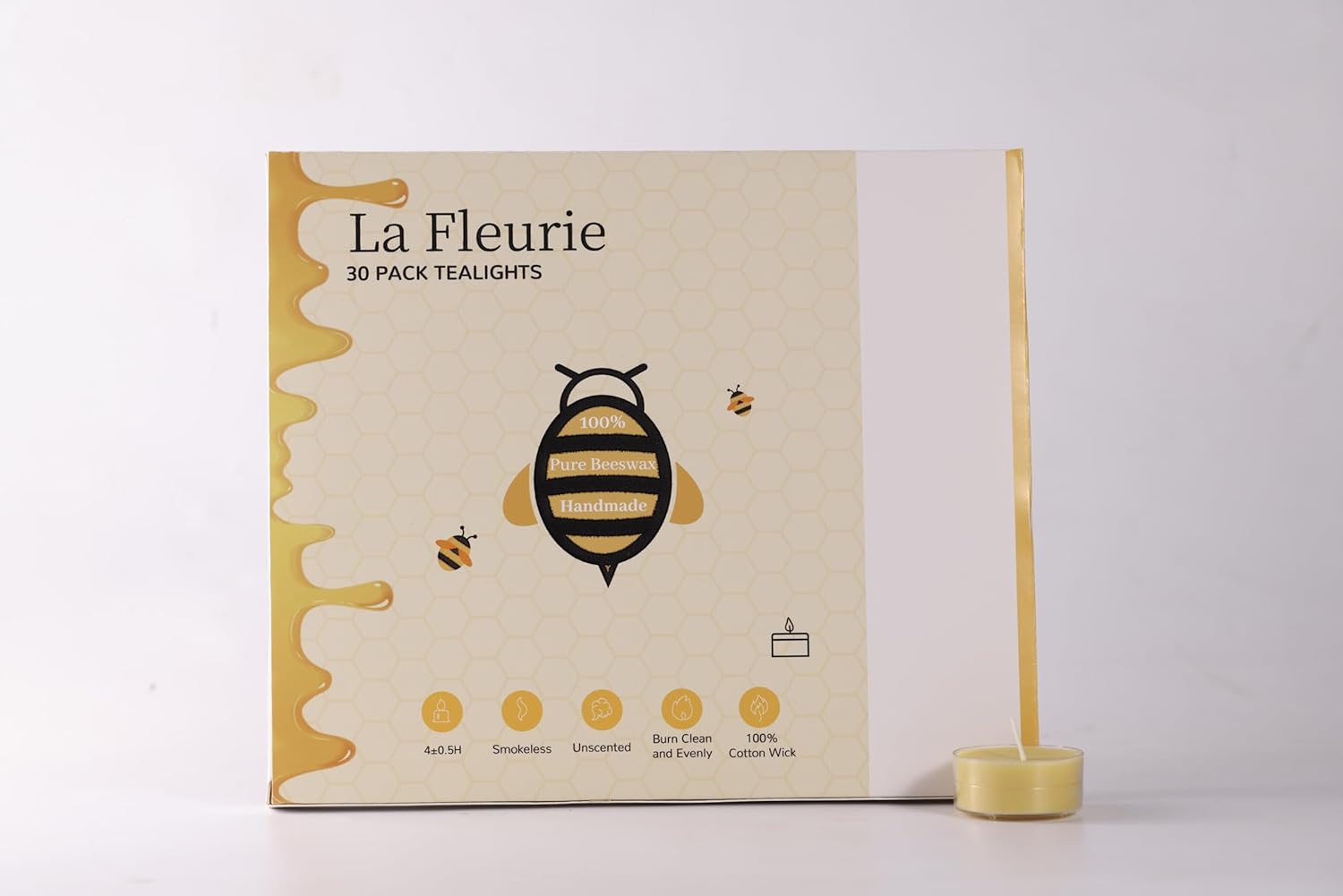 30 Pcs Beeswax Wax Tealight Candles, 4 Hours Long Burning