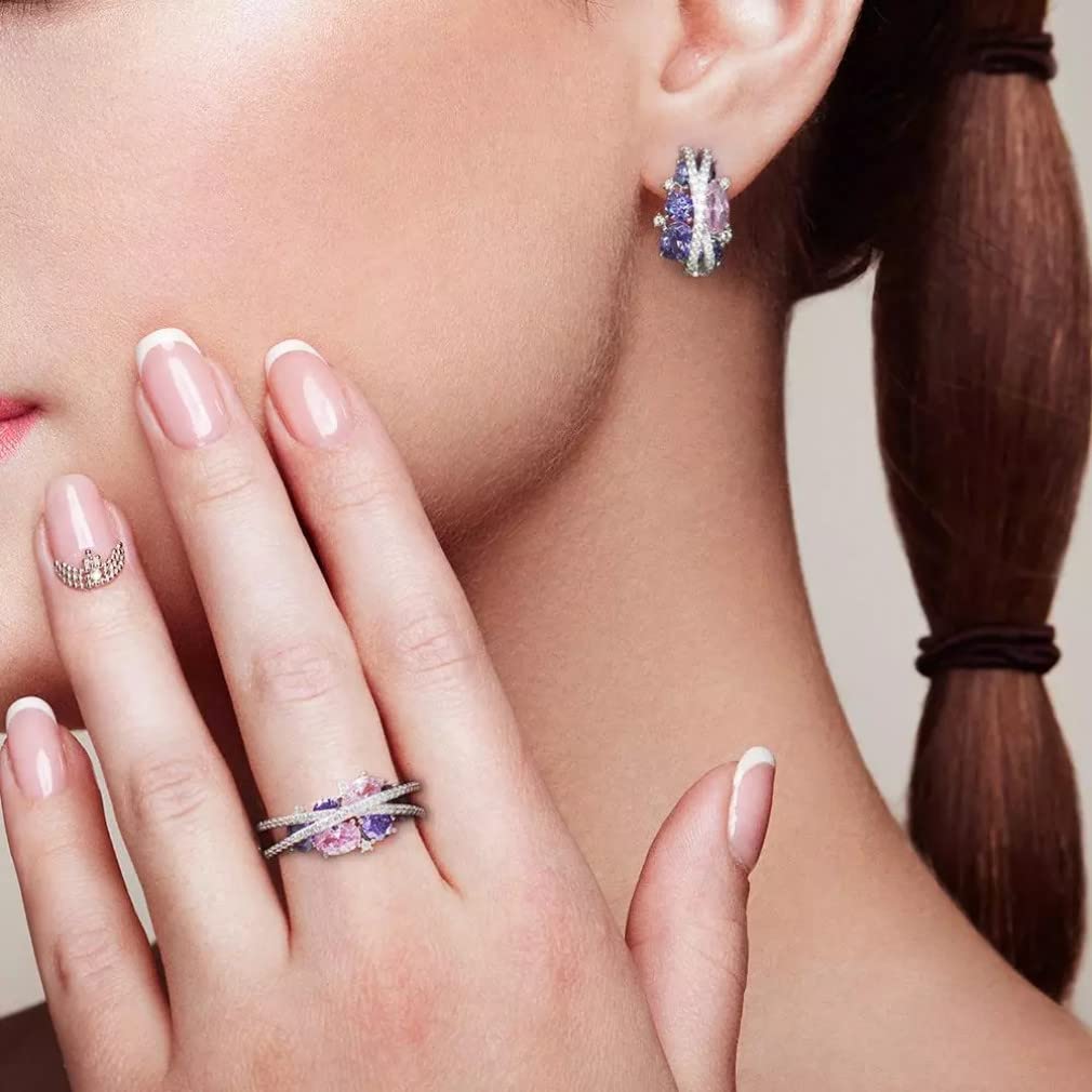 925 Silber Schmuck Set für Damen Funkelnde Lila Amethyst Rosa Zirkonia Ohrringe Ring Set Edlen Schmuck