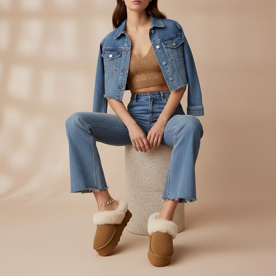 CUSHIONAIRE Mule Cozy Huggy da Donna con Plateau in Vera Pelle Scamosciata + Memory Foam, Ampie larghezze Disponibili, Tortora 40 EU