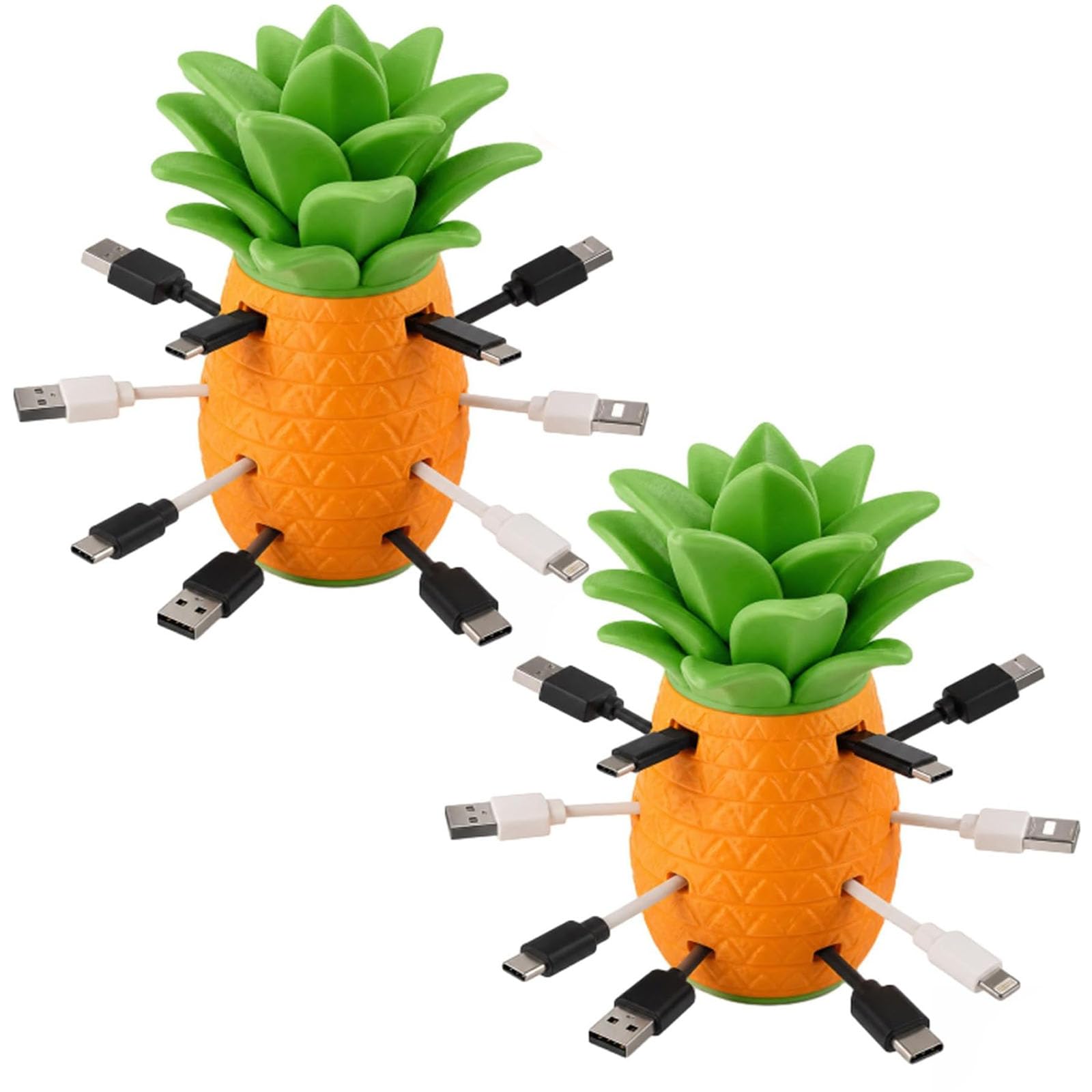 Organizzatore di cavi modulare a forma di ananas, contenitore da scrivania espandibile in 3D, con dischi avvolgicavo rimovibili di dimensioni S, M, L e XL, per gli amanti dell'ananas. (2pcs)