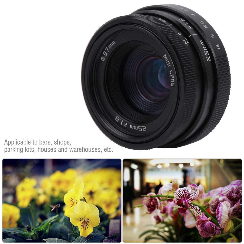 Weitwinkelobjektiv, 25 mm F1.8 Mini-CCTV-C-Mount Professionelles HD-Weitwinkelobjektiv für Bars/Geschäfte/Parkplätze/Häuser/Lagerhäuser, Camcorder-Kameralinsen(Schwarz)