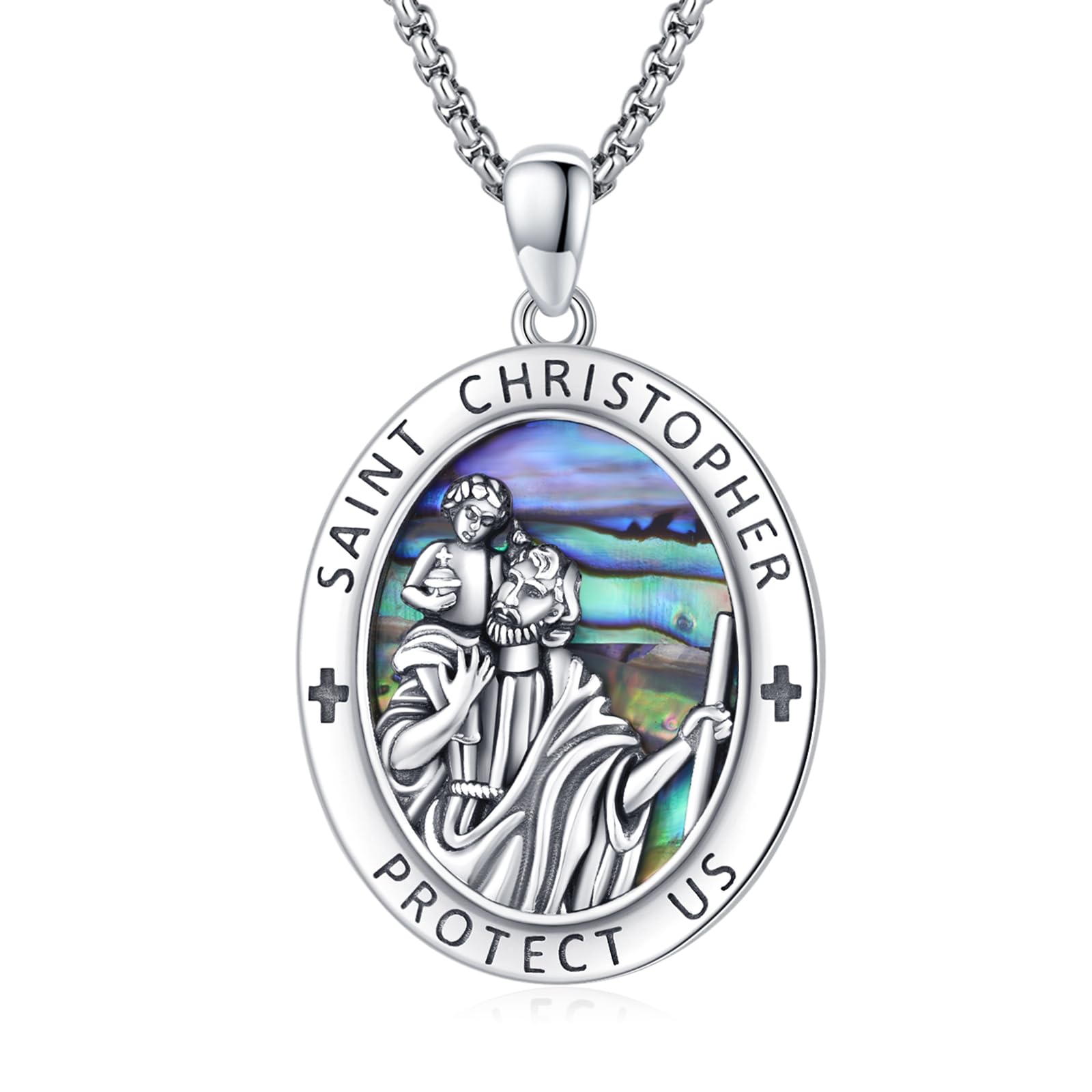 Collana Uomo San Cristoforo In Argento 925 – Ciondolo Protettore Viaggiatori, Con Catena Rolo 2.0 Mm, Confezione Regalo