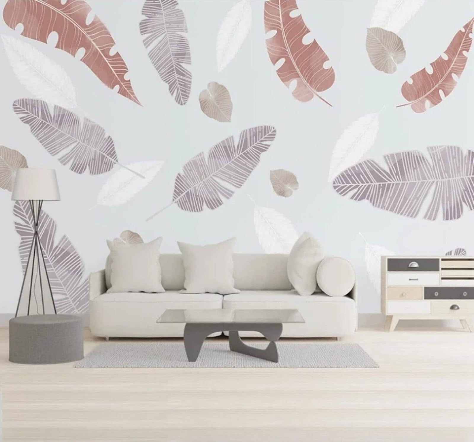 Minimalist Elegant Hand Drawn Tropical Leaves 3D Wallpaper Easy Install Feature Office Living Room Sofa Bedroom TV Background Wall Decoration-350cm×256cm