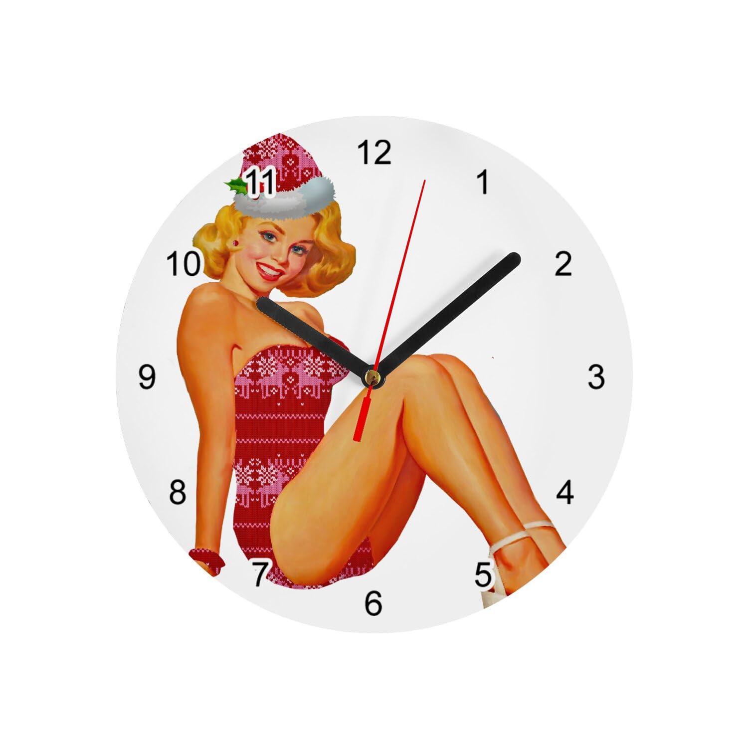 Horloge Murale en Verre Cadran Blanc Pin Up Noël