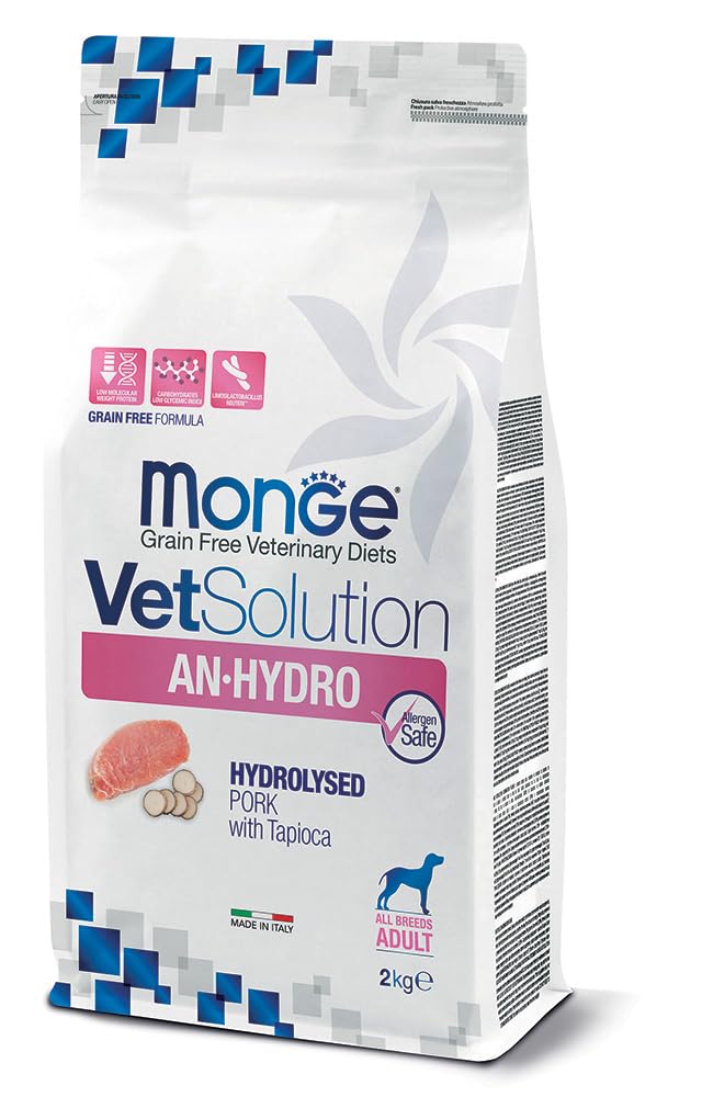 Monge VetSolution AN·HYDRO, Cibo Secco per Cani Adulti, Maiale Idrolizzato con Tapioca, Grain Free, 9 kg