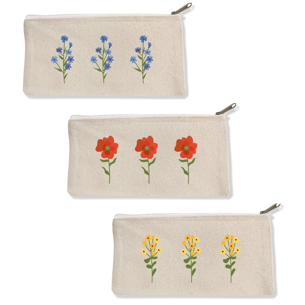 Roundsun Printed Cotton Canvas Zipper Pouch | Make-Up/Cosmetic Pouch Travel Pouch Pencil Case Medicin Pouch Set of 3 Size 9-5 Inches Heavy GSM Cloth (Flower Breeze)-image-26