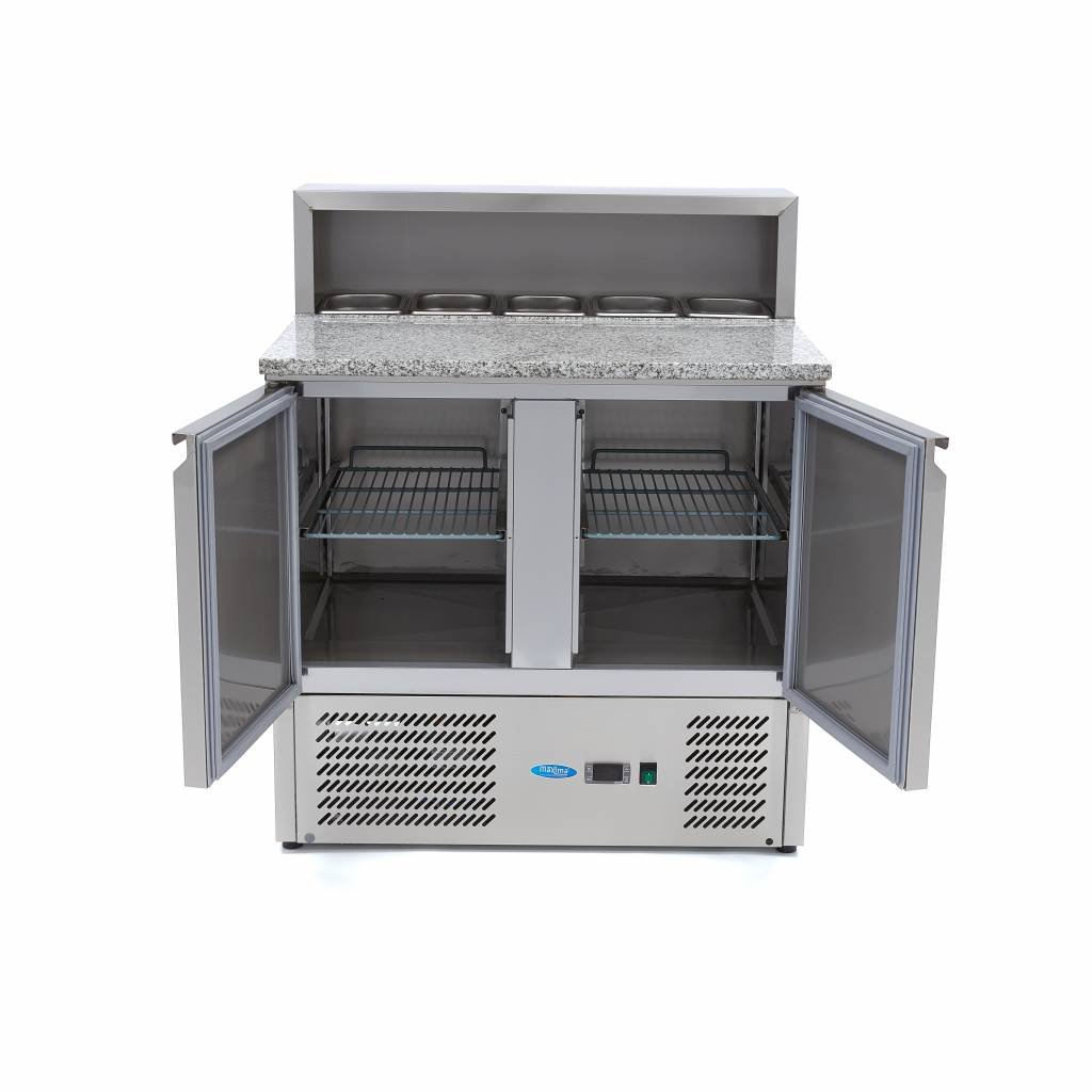 Maxima Réfrigérateur pour la préparation des pizzas - 90 cm - 2 portes - s'adapte à 5 x 1/6 GN - incl couvercle en acier inoxydable