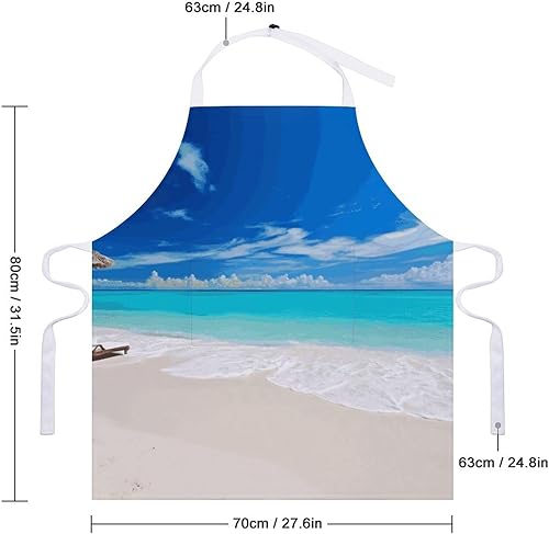 Miniatura 2 de MUSM White Beach Tropical Sea ApronClassic Vintage Funny with Pockets Aprons,Adjustable Bib Waterdrop Resistant for Kitchen Cooking Restaurant BBQ