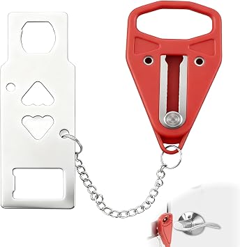 Portable Door Lock, for Hotel Travel Safety, Stainless Steel Extra Safety Lock for Hotels, Apartments, Dorms and Bedrooms, Easy Tool-Free Installation for Added Privacy and Protection