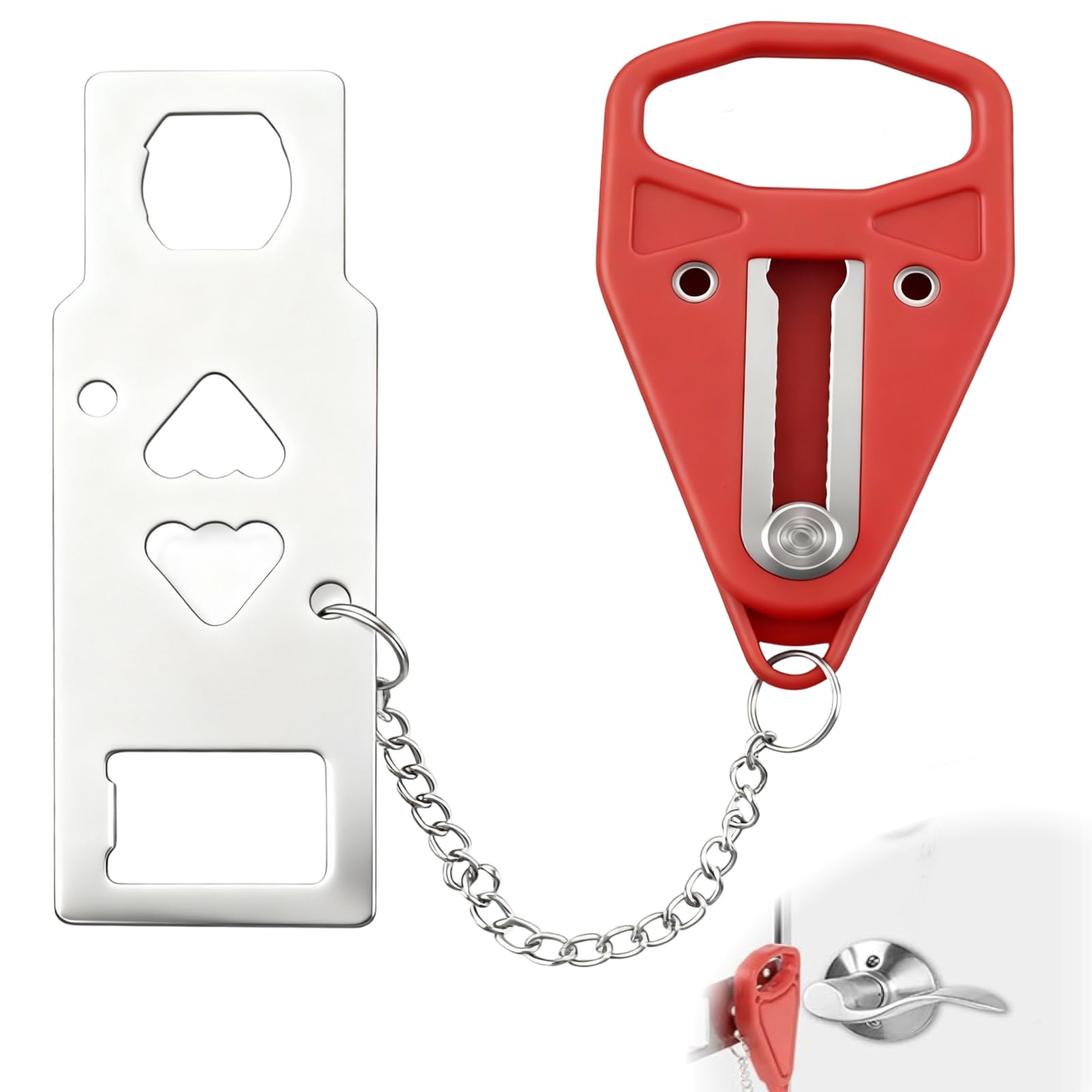 Portable Door Lock, for Hotel Travel Safety, Stainless Steel Extra Safety Lock for Hotels, Apartments, Dorms and Bedrooms, Easy Tool-Free Installation for Added Privacy and Protection