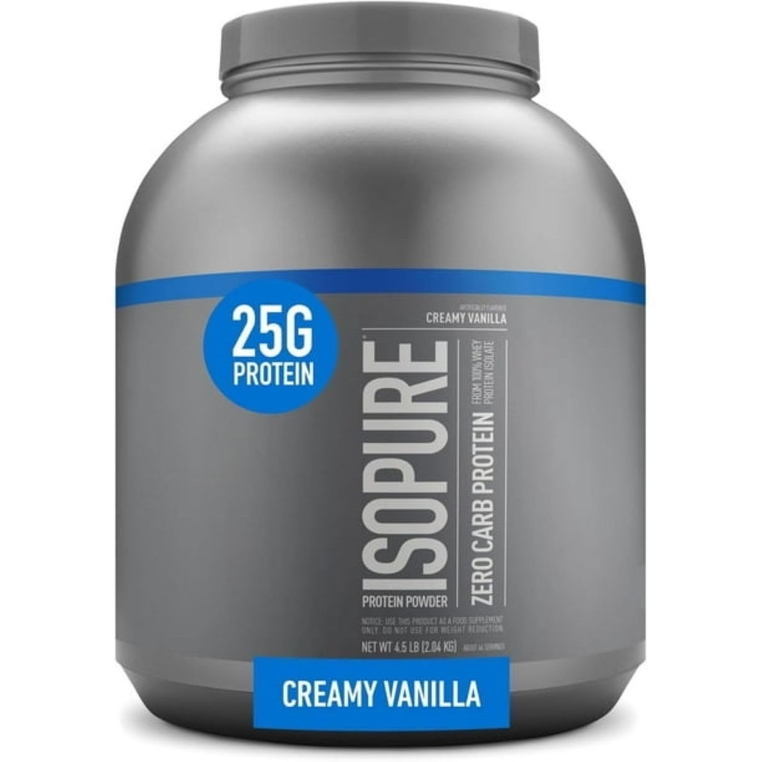 Isopure Low Carb 100% Pure Whey Isolate Protein Powder | 25g Protein, Lactose Free, Gluten Free, Sugar Free | 66 Servings, 4.5LB (Creamy Vanilla)
