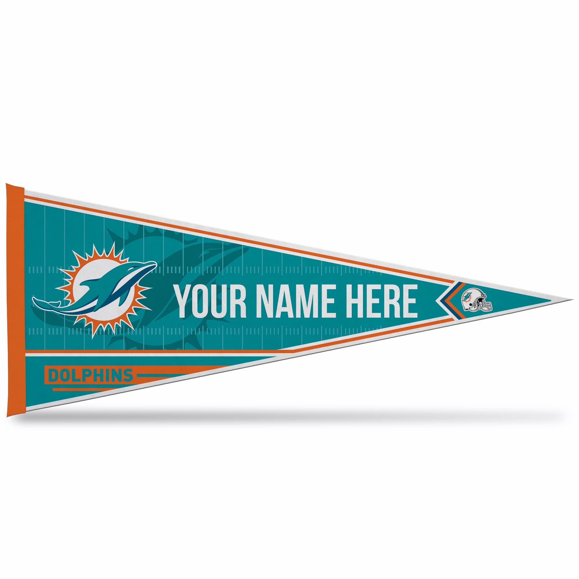 Rico Industries NFL Football Miami Dolphins Personalized - Custom 12" x 30" Soft Felt Pennant - EZ to Hang