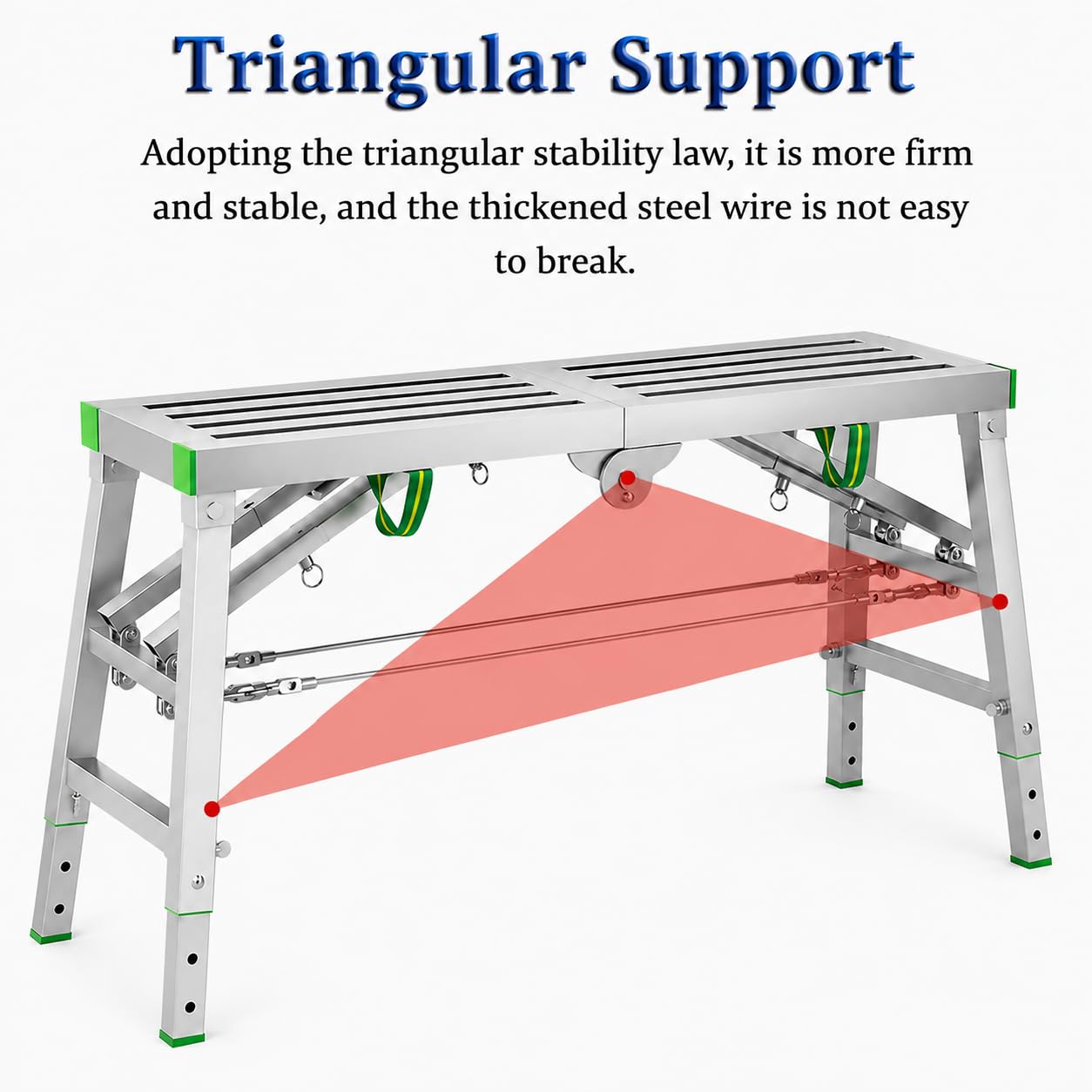 Plataforma de trabajo plegable resistente, capacidad de 400 kg, taburete de escalera ajustable de 2 pies, banco de trabajo portátil para uso doméstico y comercial