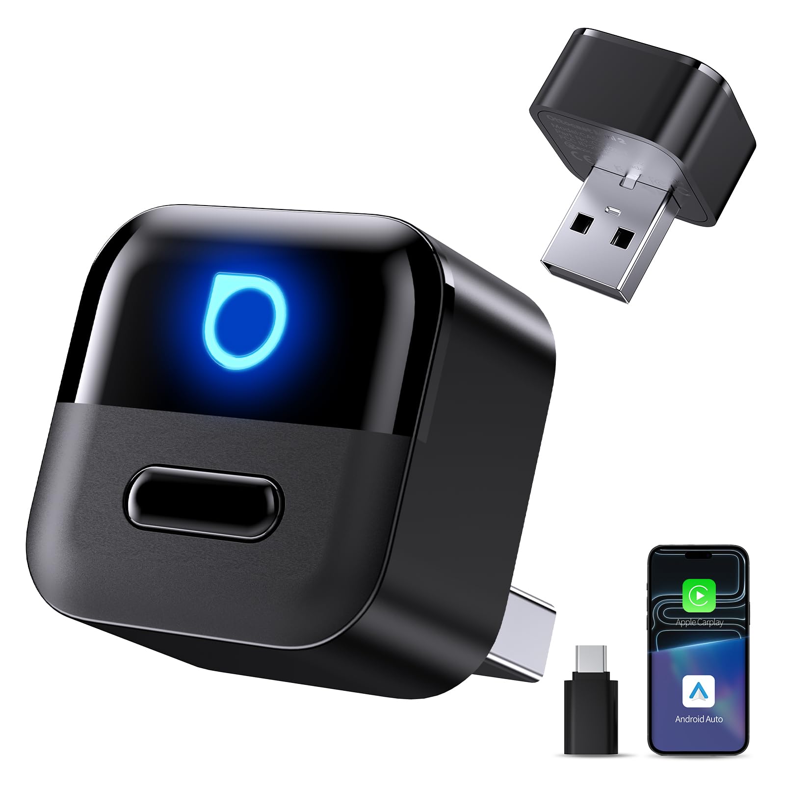 HUXGO® Draadloze CarPlay Adapter & Android Auto 2-in-1 | Mini wireless carplay adapter compatibel met Apple en Android apparaten, voor auto's vanaf bouwjaar 2015