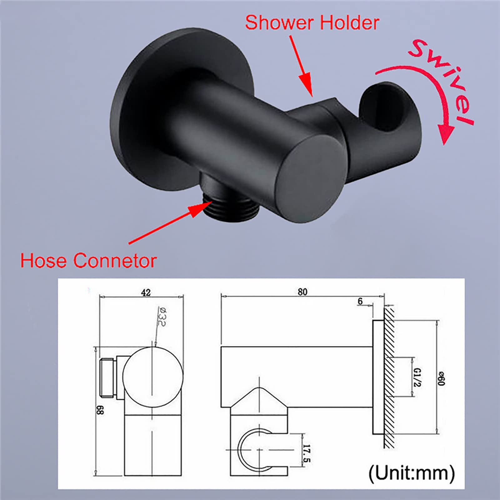 Doccia a Parete Set di rubinetti per Doccia montata a Parete Set Combo con Doccia Nera Opaca con Un Set Combinato di Mixer a Pioggia di Vasca con Doccia a Pioggia Rotonda e Doccia Portatile, Acqua
