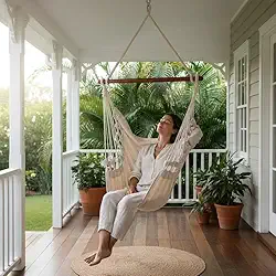 Cadeira Rede Balanço de Teto Suspensa Cor:Cru