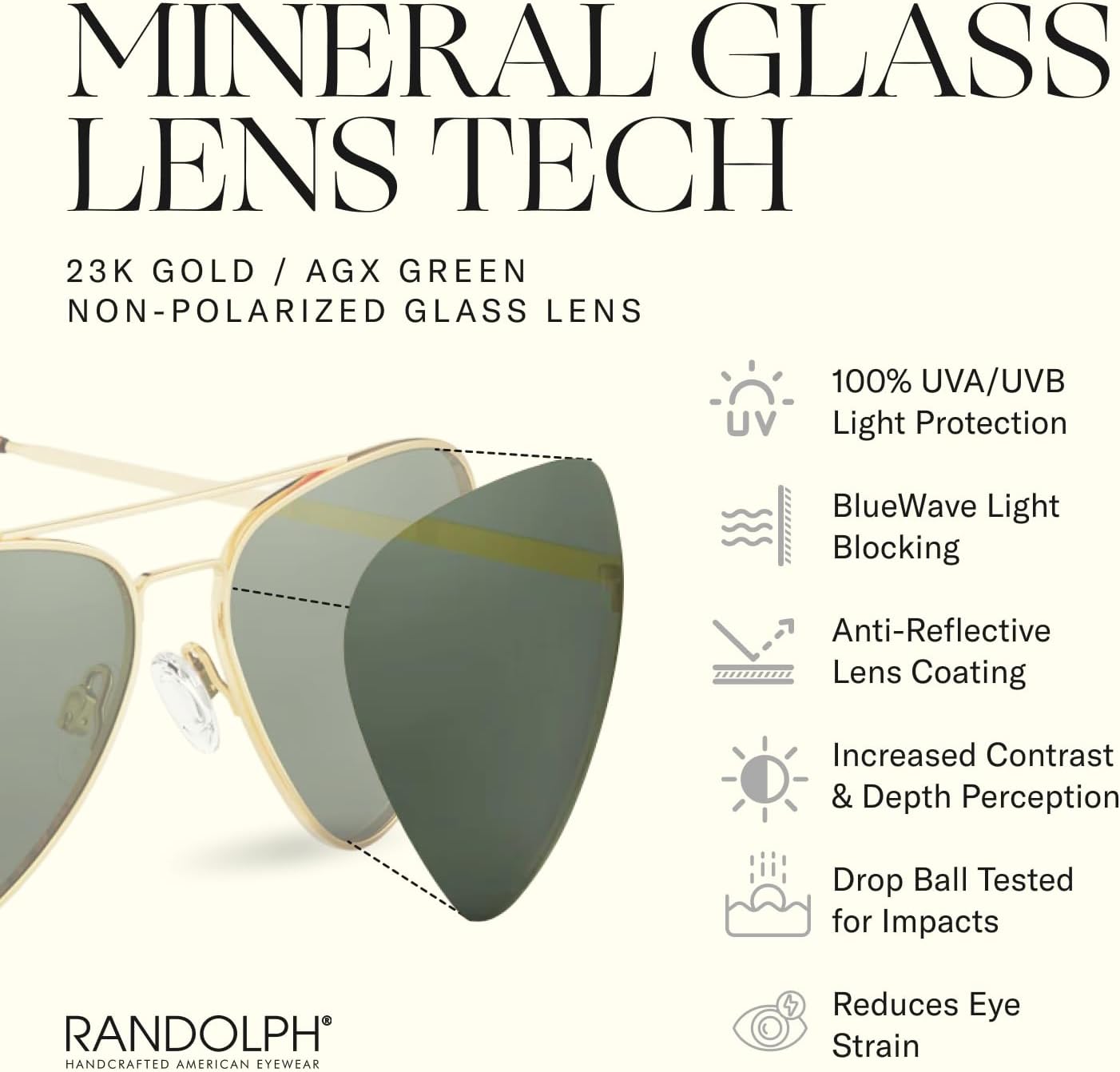 Randolph Eyewear Concorde Aviator Sunglasses for Men and Women – Non-Polarized & Polarized Aviator Sunglasses Made to Last
