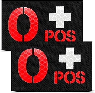 2 Pcs Type O+ Medic Cross Reflective Patch,O POS Positive First Aid Kit Patch for Tactical IFAK, Hook and Loop MED Medical Patches for IFAK Plate Carrier Trauma Pouch, EMT, EMS, EDC Bag