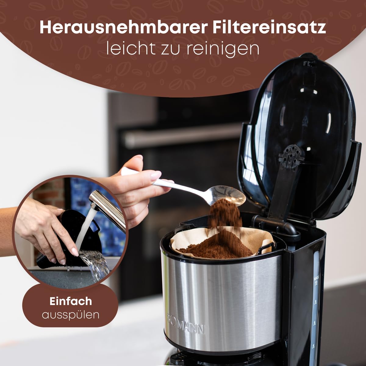 Bomann® Kaffeemaschine mit Thermoskanne für 8–10 Tassen Kaffee (ca. 1,2L) | Filterkaffeemaschine Edelstahl | doppelwandige Thermoskanne | kein Temperaturverlust | Kaffeemaschine 800W | KA 6066 CB