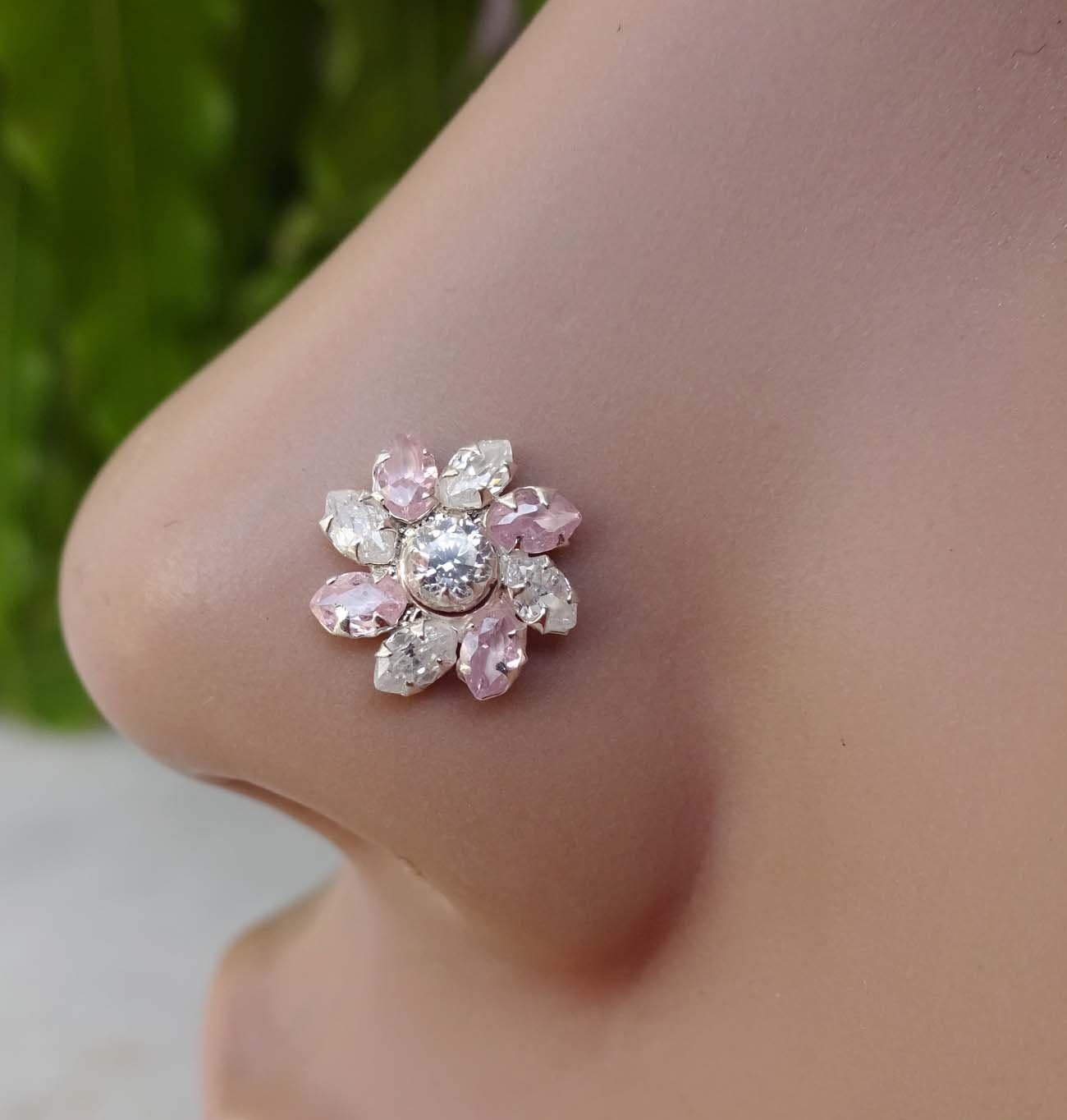 Indian Nose Ring Flower Nose Ring Silver Nose Ring Indian Nose Stud White Diamond Nose Stud Crystal Nose Piercing Silver Nose Hoop Gift For Her Indian Jewelry