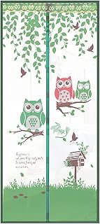 RUICK Magnetic Door Screen Door Nets Mesh Anti Mosquito Hands Free Fits Door Up to 39 x 83 Inches Automatically Mesh Curtain Keeps Bugs & Mosquitoes Out… (100 X 210 cm Owl, Green)