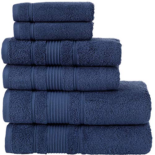 Qute Home 6-Piece Bath Towels Set, 100% Turkish Cotton Premium Quality Bathroom Towels, Soft And Absorbent Turkish Towels, Set Includes 2 Bath Towels, 2 Hand Towels And 2 Washcloths (Navy Blue) #TOP3