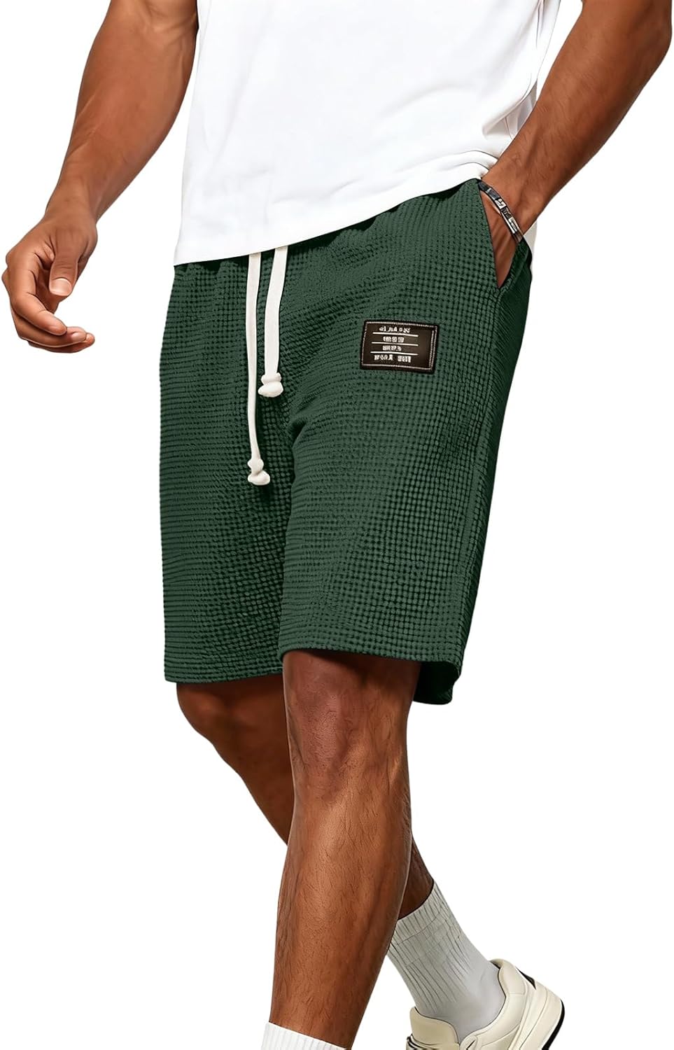 DuDubaby Mens Joggers Casual Short for Men Waffle Knit Short Men's Beach Shorts Drawstring Casual Regular Fit Summer