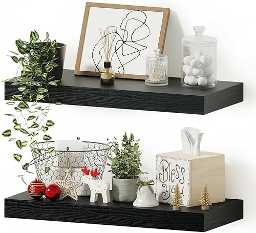 Vivelove Estantes de baño negros sobre inodoro, estantes flotantes de 16 pulgadas, estante de pared para baño, dormitorio, sala de estar, cocina,