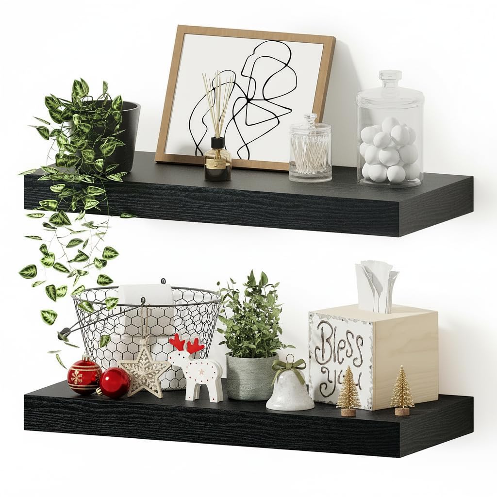 Vivelove Black Bathroom Shelves Over Toilet, 16" Floating Shelves, Wall Shelf for Bathroom Bedroom, Living Room, Kitchen, Office Home Decor, Narrow