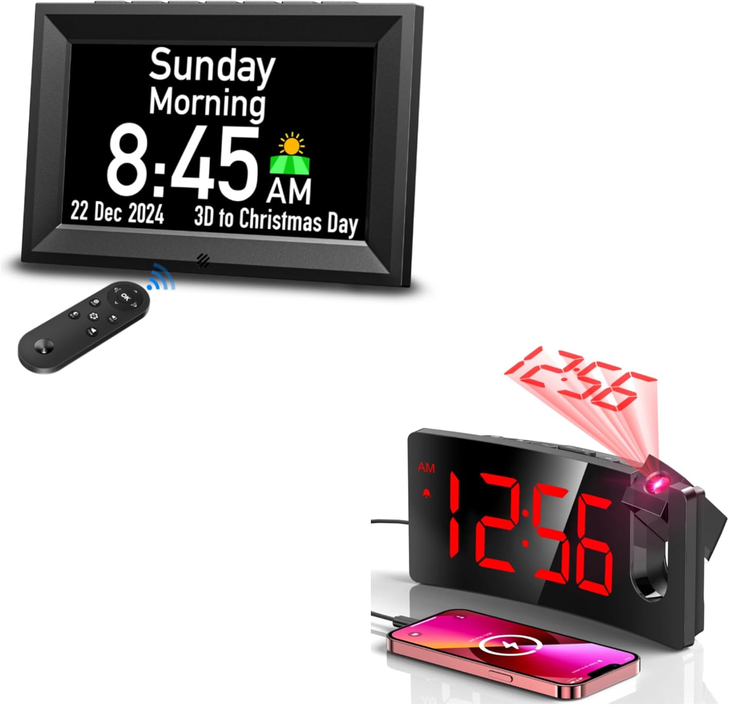 GOLOZA Digital Calendar Clock & Red Projection Alarm Clock