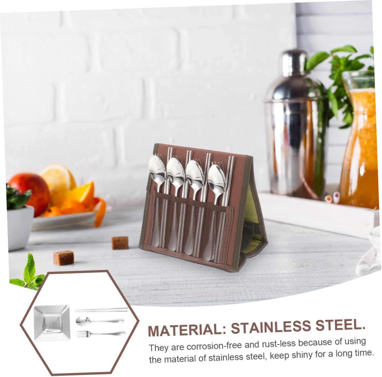Outdoor Stainless Steel Camping Cutlery Set 16pcs Portable Picnic Tableware with Spoon, Chopsticks, Forks, and Carry Bag for Hiking and Barbecue Random Color