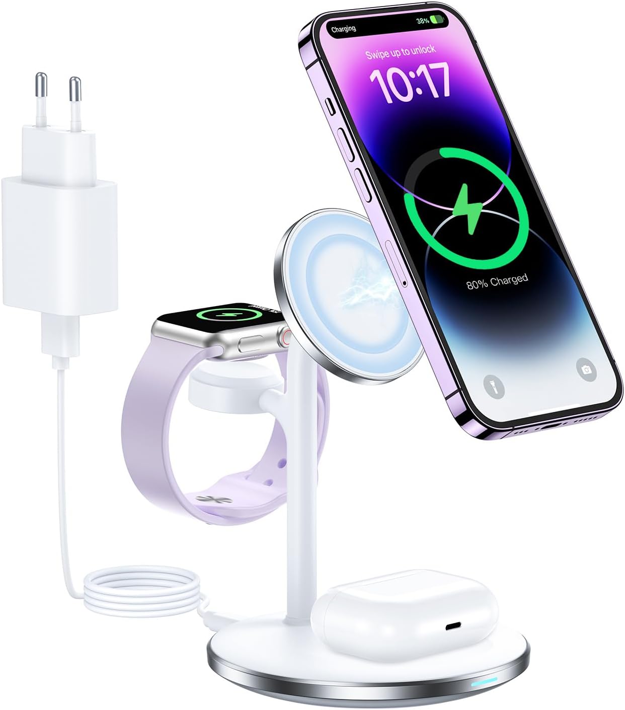 3 in 1 Wireless Charger, 18W Foldable Inductive Charging Station, Wireless Charger for iPhone 14 13 12 11 Pro Max/Se 3/Xs/XR/X/8+ for Apple Watch 7/6/Se/5/4/3/2/1 for Airpods Pro/1 2/3