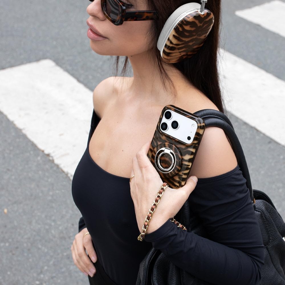 VELVET CAVIAR Leather Chain Phone Charm Wrist Strap - Cute Lanyard Accessory for Women - Fits all Phone Cases (Metallic Brown)