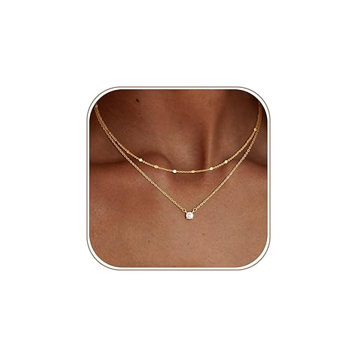 Coshilta Layered Gold Necklaces for Women, 14K Plated Gold Sterling Silver Plated Dainty Pendant Necklace Set with Cubic Zirconia,Stackable Chain Choker,Trendy Personalized Jewelry Gift Non Tarnish