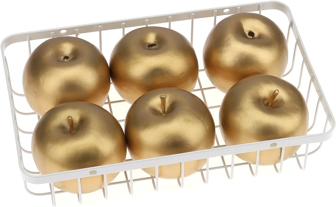 Meiwlong 6 PCS Artificial Golden Apples Fake Plastic Fruits Props Decoration Home Party Faux Lifelike Food Model Ornament Holiday Kitchen