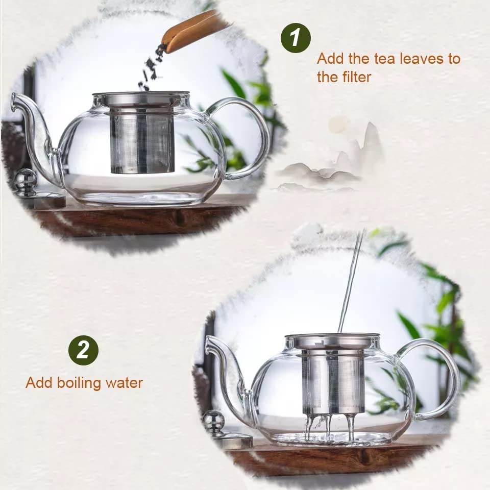 Avastro 1/L Glass Tea Set Heat Resistant Glass Tea Infuser Tea Pot Glass Cup Kung Fu Tea Set Puer Kettle Gas Stove Teapot Pack of 1 3