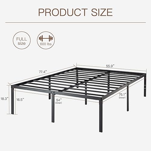 Miniatura 3 de ikalido Marco de cama de plataforma de metal de tamaño matrimonial, soporte de listones de metal resistente con gran espacio de almacenamiento y