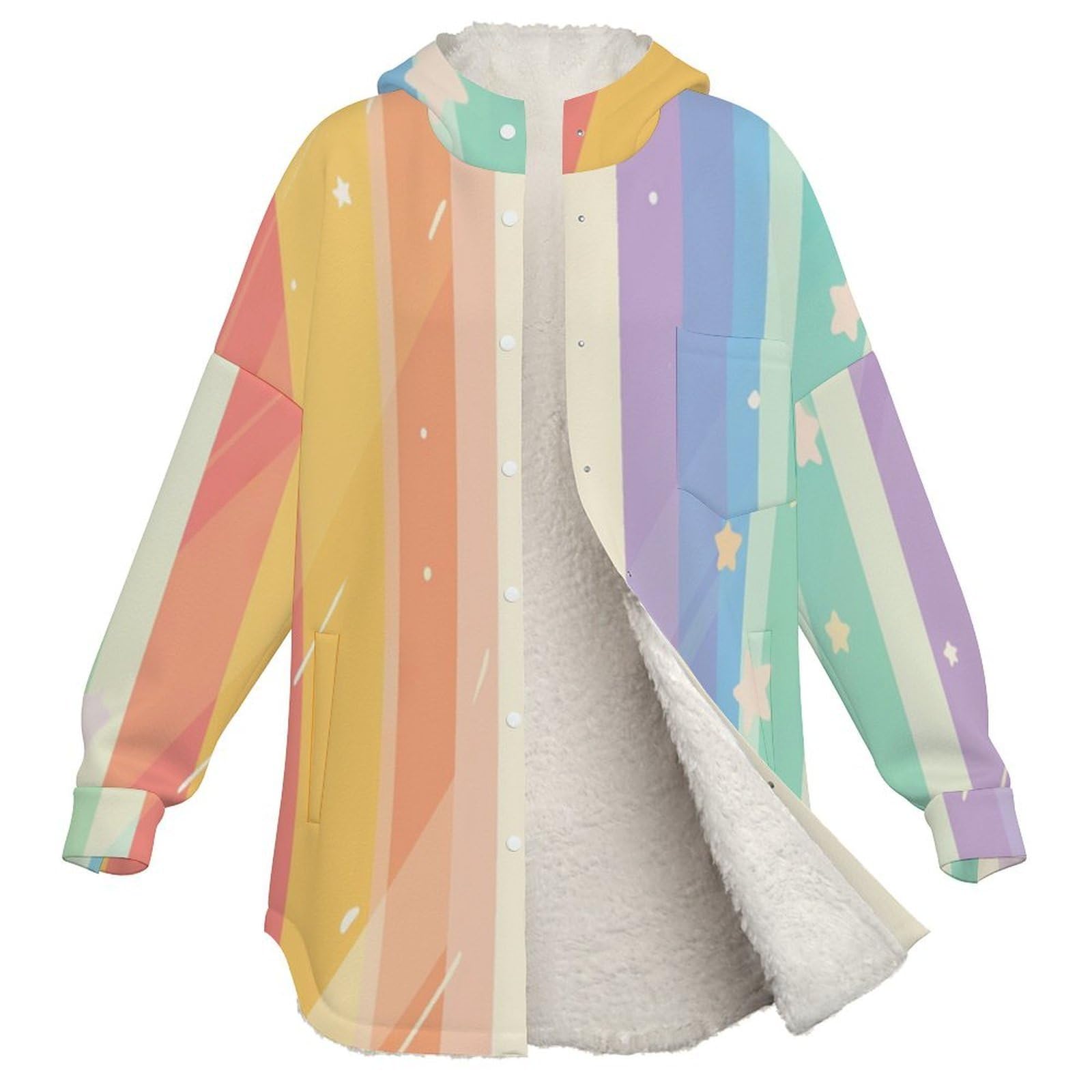 Sudadera Invierno con Capucha de Forro Polar Mujer Lindas Estrellas Rayadas Cálido Hoodies a Manga Larga Felpa Sudadera con Bolsillos, Multicolor