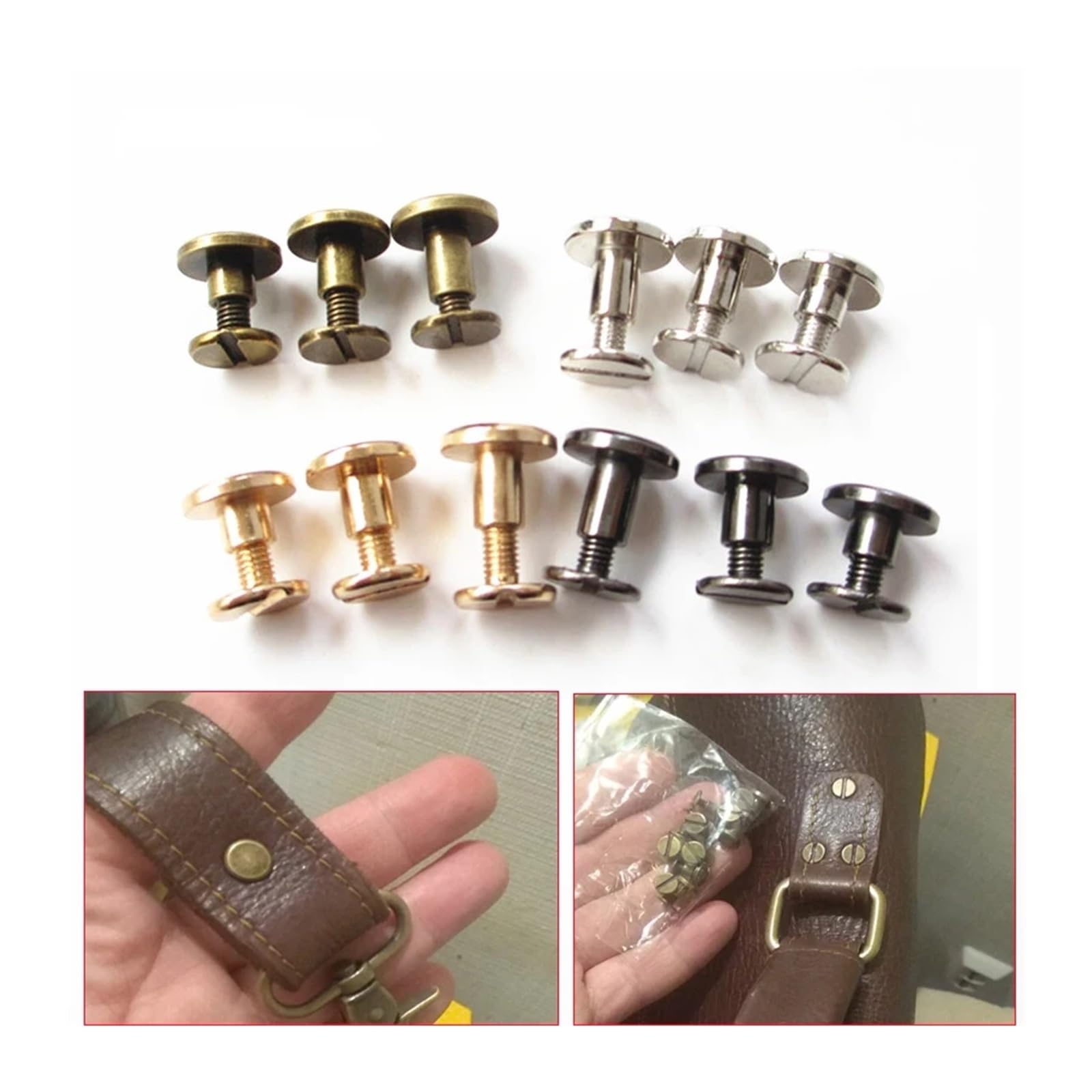 Remaches para artesanías de cuero 10 juegos de remaches redondos de cabeza plana, equipaje de Metal, tornillo for manualidades de cuero, uñas, doble curva, bolsa de ropa, zapatos, correa de cinturón,